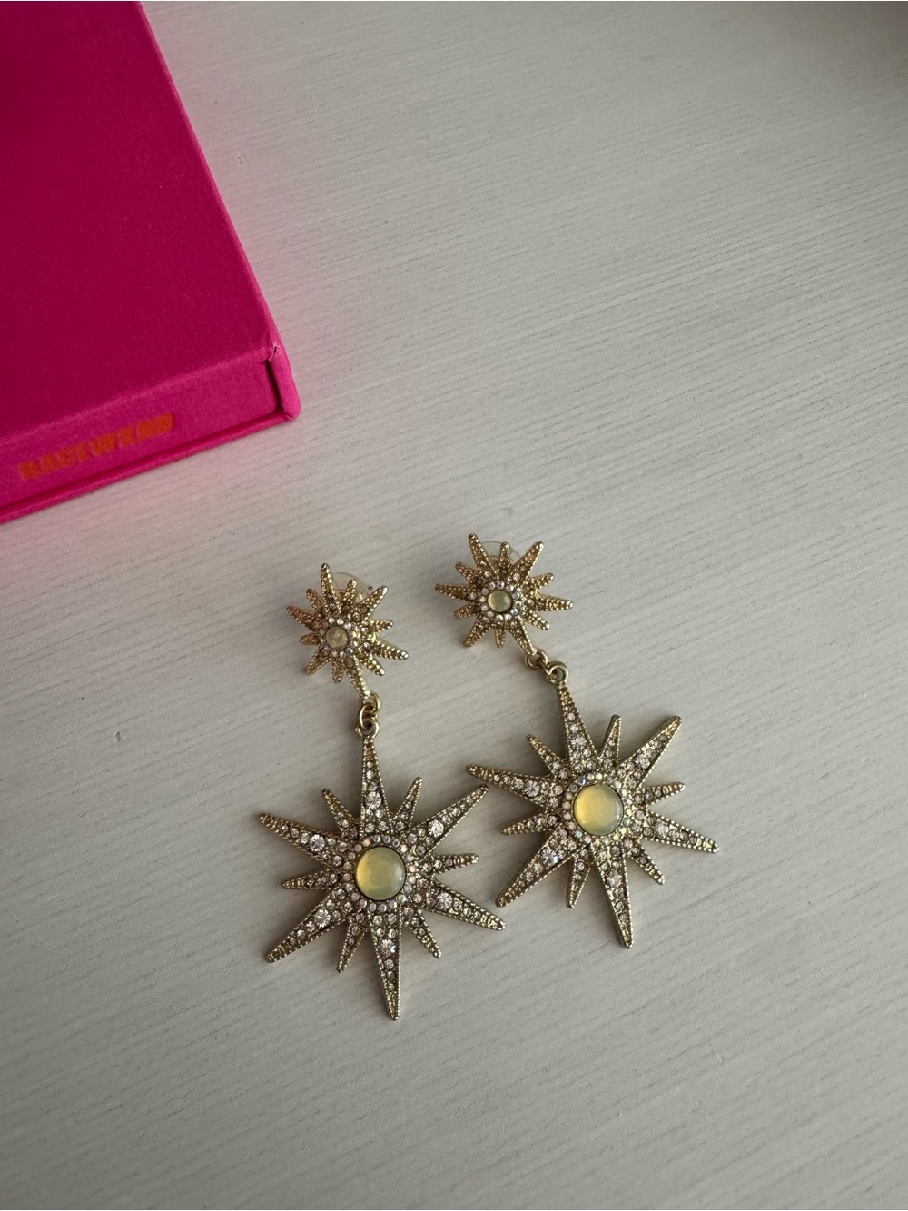 BaubleBar Gold Starburst Drop Earrings with Opalescent Centers
